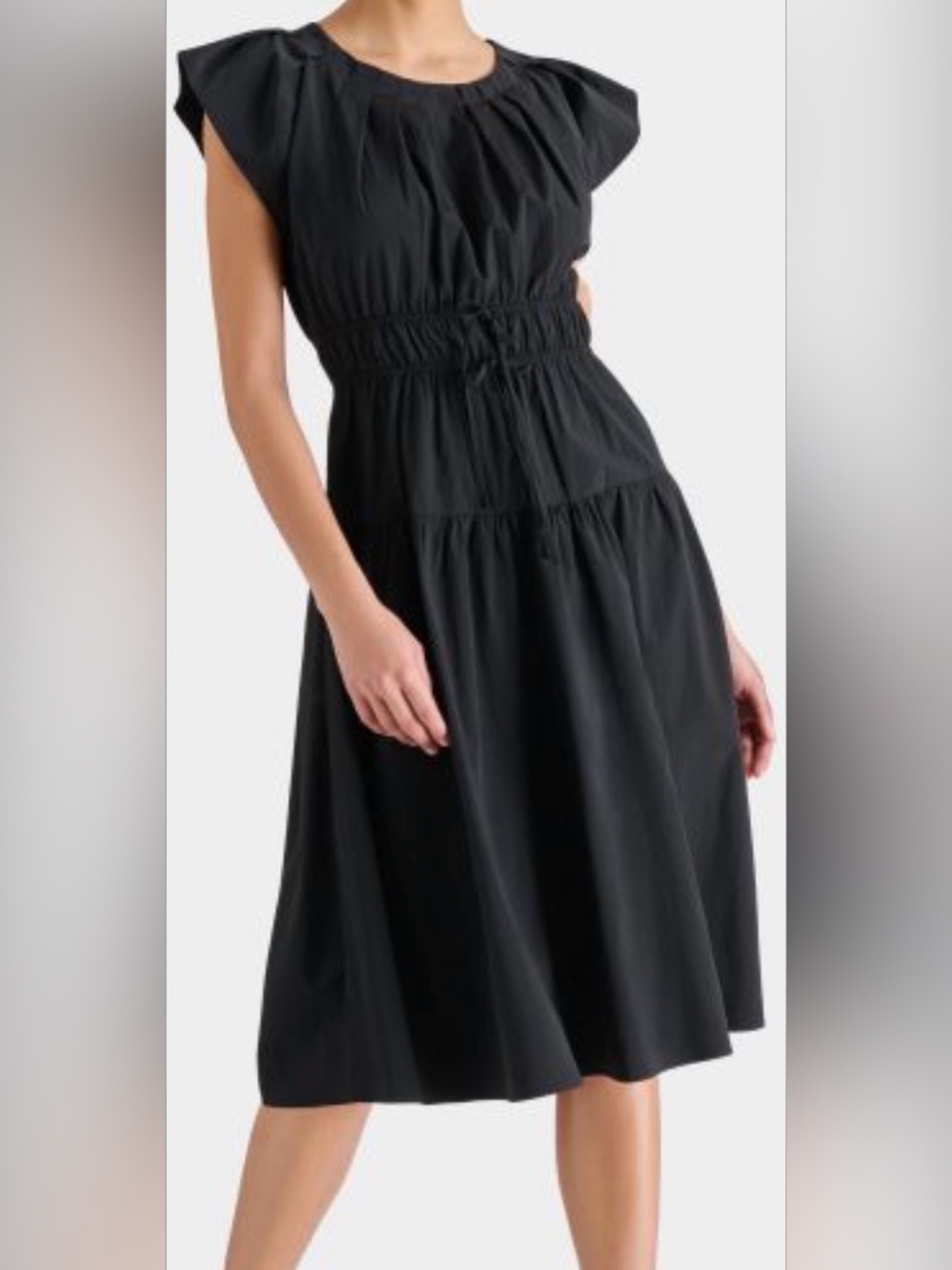 MAGGY LONDON Tiered Cotton Black Gathered Waist Midi Dress - NEW - Small